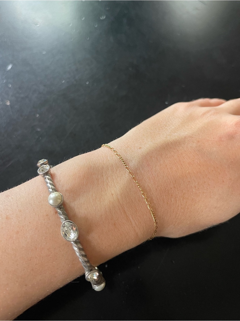 Brighton Monte Carlo Pearls Clear Crystals Hinged Bracelet Bangle